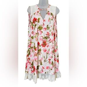 UMGEE Women's Size M Cottagecore Feminine Floral & Lace Trimmed Sleeveless Dress